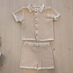 Knit Tan and White Shirt & Shorts Set